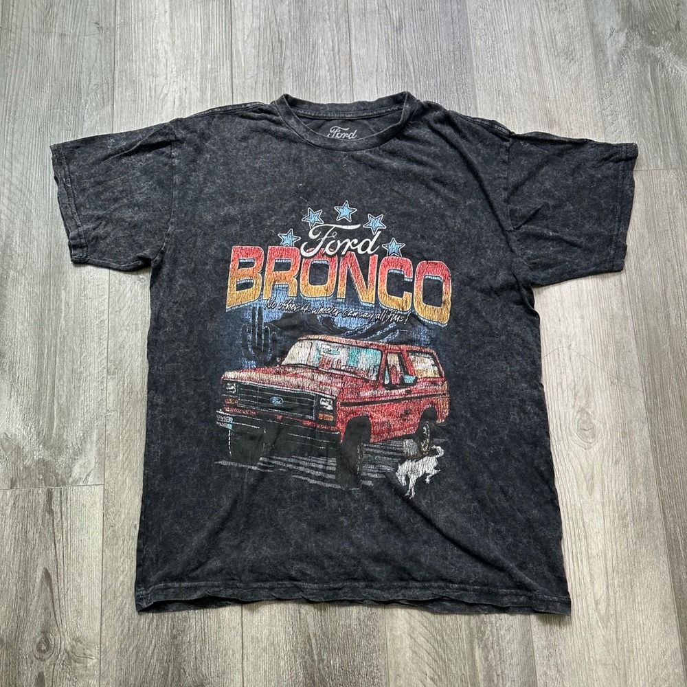 Ford Bronco Vintage style Graphic T-Shirt Black Men's L Acid wash